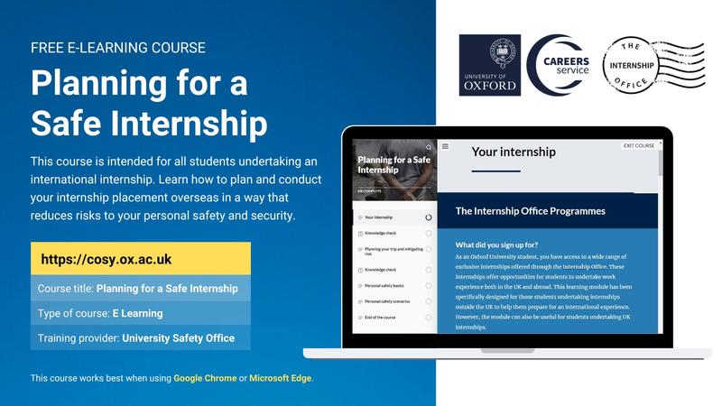 planning for a safe internship e learning course