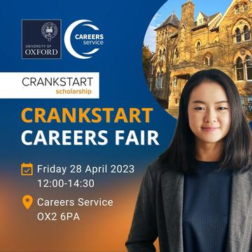 Crankstart Careers Fair on Friday 28 April 2023, 12:00-14:30, at the Careers Service